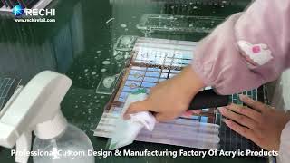 RECHI |Custom Counter Acrylic Display Factory| How to Stick UV Printing Sticker on Acrylic Display