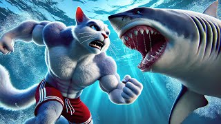 Daddy Fights Shark to Save a Kitten 🐈👊🐬 (animated) #ai #cat #catlover #story  #cutecat #cute