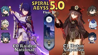 NEW C0 Raiden National & C1 Hutao Vaporize | Spiral Abyss 5.0 Floor 12 | Genshin Impact