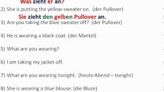 to wear, to put on , to take off with clothing exercise in German - www.germanforspalding.org