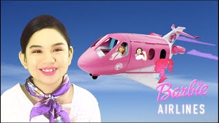 Flight Attendant Safety Demonstration | Barbie Dreamplane Pretend Play Barbie Flight Attendant