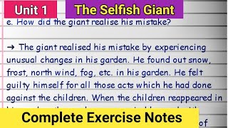 The Selfish Giant Exercise Class 11 English: Questions Answers