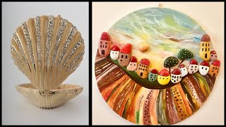 Best seashell with stone art/artistic Rock pebble art with shell craft ideas