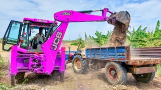 JCB 3dx Backhoe Loading Mud in Mahindra 475 Di tractor JCB miti khudai JCB whatar tenk khudai #jcb