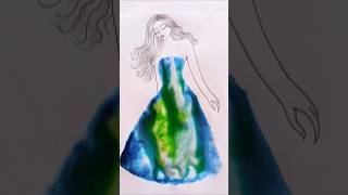 Rate this water color dress 💙💚 1 to 100 || #art #drawing #artwork #painting