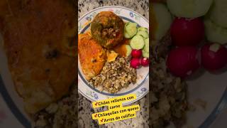 Chiles rellenos con carne, chilaquiles,arroz de coliflor #recipe #cooking #food #fyp #tiktok #viral