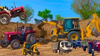 JCB 3dx Loading Mud in Trolley With 4wd Mahindra Arjun NOVO 605 John Deere Eicher 242 Tractors #jcb