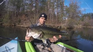 Big Pre Spawn Bass on kayak!