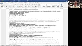 Business Plan Contents and Schedule