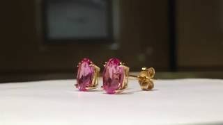 Genuine Pink Topaz Earrings in 14k Gold