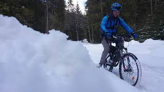 Tura scurta cu bicicleta pe zapada (valea Azugii, 9.04.21)