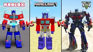 GTA 5 OPTIMUS PRIME VS MINECRAFT OPTIMUS PRIME VS ROBLOX OPTIMUS PRIME - WHO IS BEST?