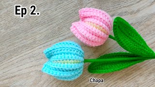 Ep2. Leaves🌿 Easy Crochet Tulip Flower Tutorial step by step | Crochet Flower Bouquet #crochetflower