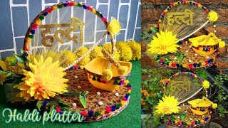 How to make haldi plate | Haldi Thali making at home | Haldi thali decorations| DIY haldi platter