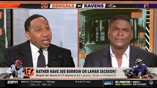 FIRST TAKE | Stephen A. reacts to Joe Burrow over Lamar in Bengals def. Ravens 41-17 in Week 7