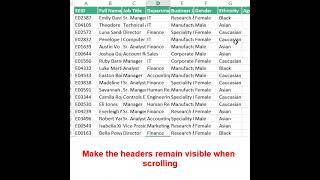 Make the headers remain visible when scrolling in Excel #shorts #excel #freeze #panes