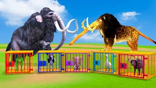 Giant Lion Elephant vs Woolly Mammoth,Cow,Buffalo,Duck,Dinosaur,Elephant, Animals Revolt Battle