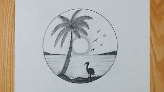 Easy circle scenery drawing || Circle drawing for beginners || Pencil drawing in circle step by step