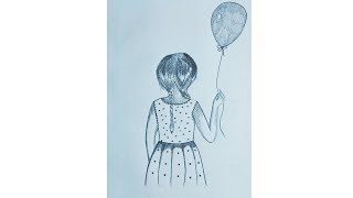 How to draw A Girl With Balloon step by step (very easy )