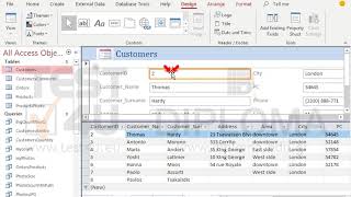 Create a split form based on the Customers table. Save the form using the default name.