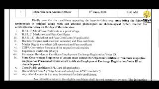 APSC Important Notification, Interview viva voce 2024.