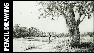 Landscape drawing for beginners with pencil sketching and shading - Simple pencil drawing