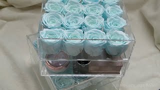 ASMR Soft Whisper Review 🩵 Passion Crystal Baby Blue Preserved Roses