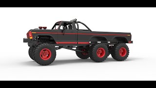 3D printable Monster Truck 6x6 concept Scale 1:25 3D model view