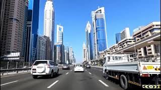 Driving on Sheikh Zayed Road Dubai beautiful view of skylines