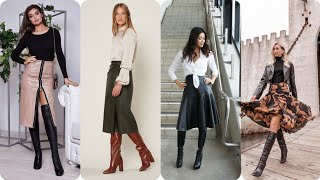 midi skirt & boots/suede skirt/faux leather wrap midi skirt/midi skirt & leather boots#fashionstyle