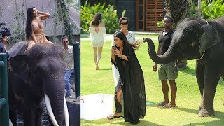 Kim Kardashian wears a bikini to ride an elephant in Bali !!