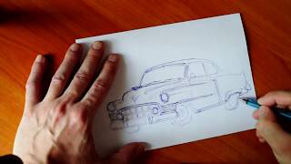 Как нарисовать машину Cadillac Coupe DeVille 1950 . How to draw a car Cadillac DeVille coupe 1950