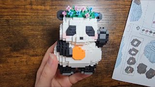 Mini Block Panda with flower headband from Temu