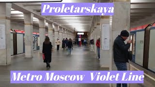 Proletarskaya, Moscow Metro, Violet Line - interior view, arrival and departure of the train Fr.2