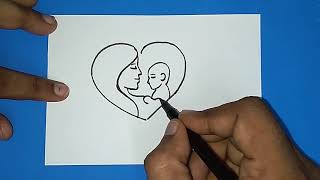 How to draw Mother's day drawing   women's day drawing   How to draw Parents day drawing