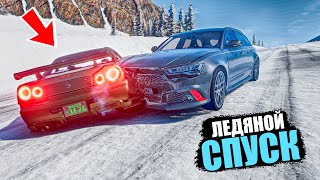 BEAMNG DRIVE ЛЕДЯНОЙ СПУСК С ГОРЫ БЕЗ ТОРМОЗОВ НА ЧИТ ТАЧКАХ В BEAM NG DRIVE