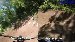 Thunder Mountain, Newbie on dh bike following me on a hardtail. Side by side.