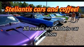 Stellantis cars and coffee event. Cruising to the car show! Muscle cars and classics