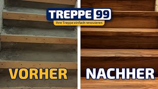 Treppenverkleidung: Alte Treppe sanieren/renovieren mit dem Treppe99-System aus Vinylboden