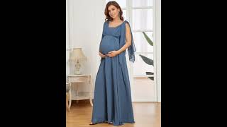 Elegant Deep V Neck Maternity Gown with Frenulum Knot