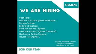 SIEMENS HIRING// 0 - 6 YEARS EXPERIENCE// Please check company website.