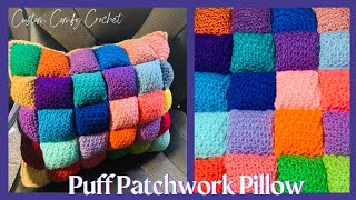 How To Crochet A Textured Patchwork Puff Pillow/ Easy Beginner Crochet