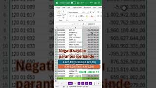 Excel negatif sayıları parantez içerisinde göstermek #excel #exceltip #shorts