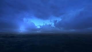 Thunder and Lightning Rain Sounds on Ocean waves with Black Screen ⚡ Stormy winds