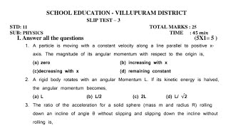 11th Physics Slip Test-3 Question Paper Villupuram District 2024