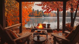 Autumn Lakeside Morning 🍂 Cozy Fireplace, Soothing Water Sounds & Gentle Piano for Relaxation