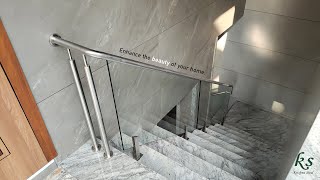 Clear glass staircase railing | Modern glass railing design | SS glass railing | Krishna Steel