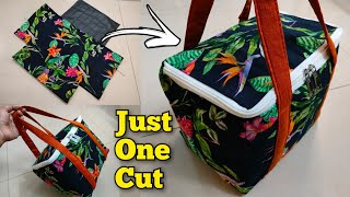 ⭐Just with one cut - Lunch box bag making at home / bag cutting and stitching/ Tote Bag / Picnic Bag