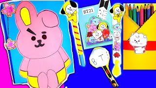 8 DIY BTS School Supplies | DIY BT21 School Supplies /Pencil box, Notebook, Army Bomb Pen|Papercraft