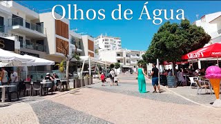 Olhos De Agua walk, See the town, beach, shops & restaurants Albufeira Portugal 4K